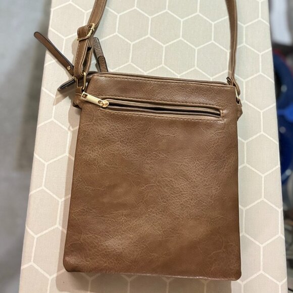 Crossbody Purse Shoulder Bag, Slouchy. Zippered, pockets, dark camel color - Picture 3 of 15